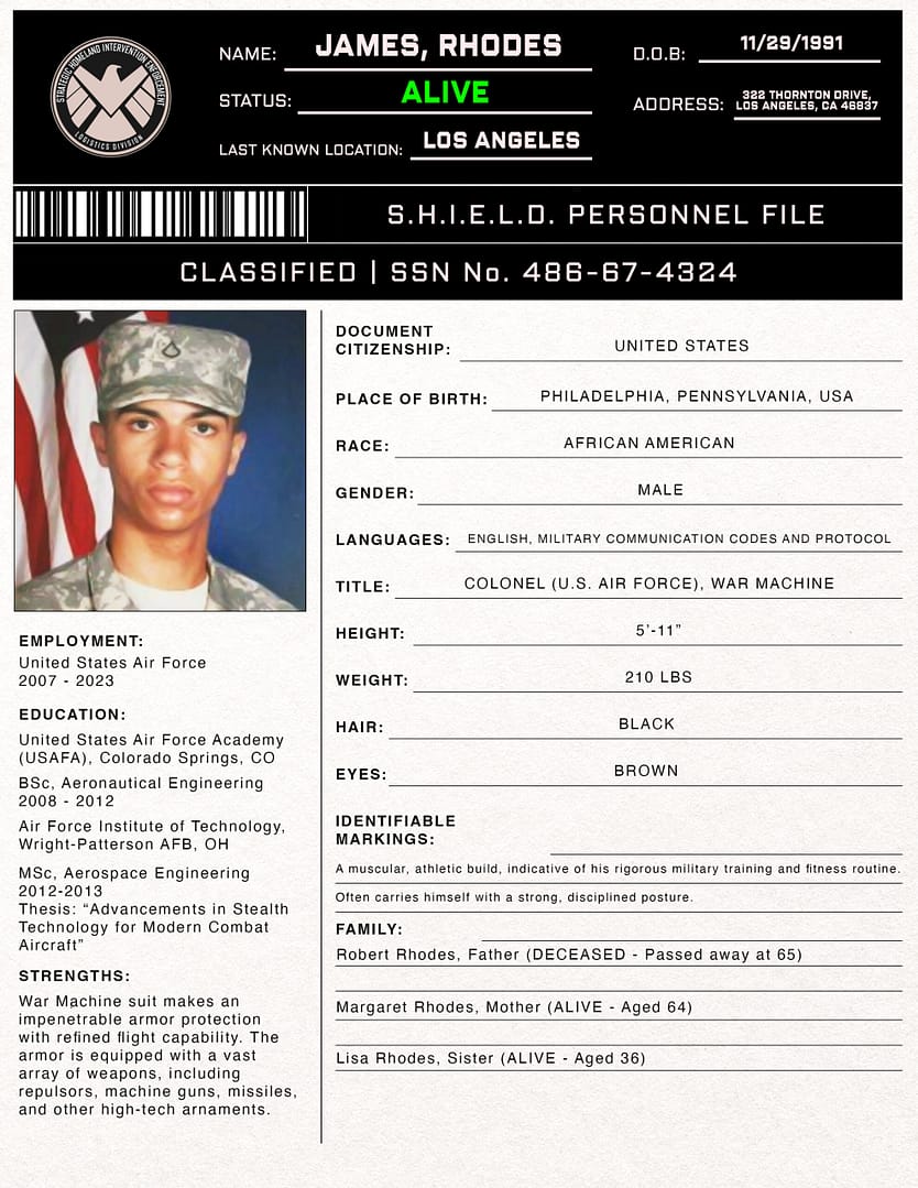 James Rhodes SHIELD Profile