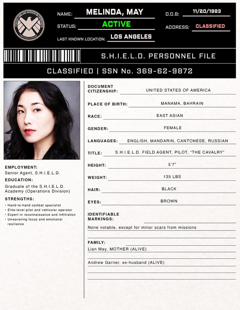 Melinda May SHIELD Profile
